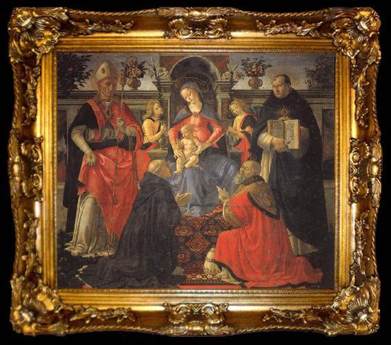 framed  BARTOLOMEO DI GIOVANNI Madonna and Child En-throned with Two Angles,SS.Dionysius the Aereopagite and Dominic,Pope Clement,and St.Thomas Aquinas, ta009-2